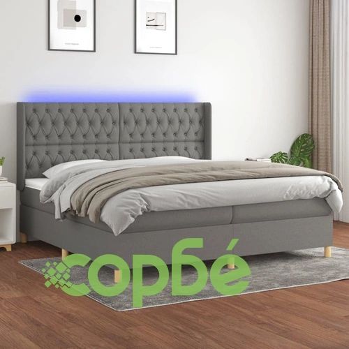 Боксспринг легло с матрак и LED, тъмносива, 200x200 см, плат ➤ топ цена ➤ sorbe.bg