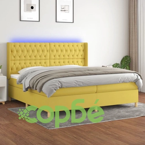 Боксспринг легло с матрак и LED, зелена, 200x200 см, плат ➤ топ цена ➤ sorbe.bg