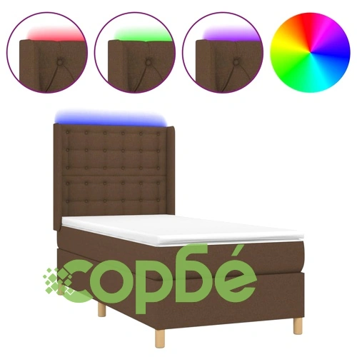 Боксспринг легло с матрак и LED, тъмнокафяво, 80x200 см, плат ➤ топ цена ➤ sorbe.bg