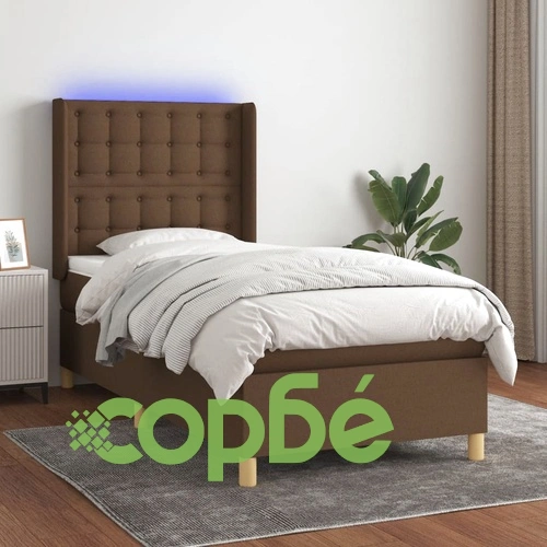 Боксспринг легло с матрак и LED, тъмнокафяво, 80x200 см, плат ➤ топ цена ➤ sorbe.bg