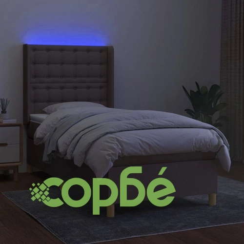 Боксспринг легло с матрак и LED, таупе, 80x200 см, плат ➤ топ цена ➤ sorbe.bg