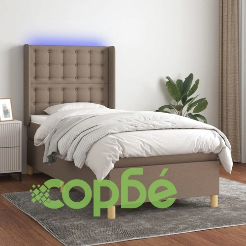 Боксспринг легло с матрак и LED, таупе, 80x200 см, плат ➤ топ цена ➤ sorbe.bg