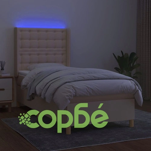 Боксспринг легло с матрак и LED, кремаво, 80x200 см, плат ➤ топ цена ➤ sorbe.bg