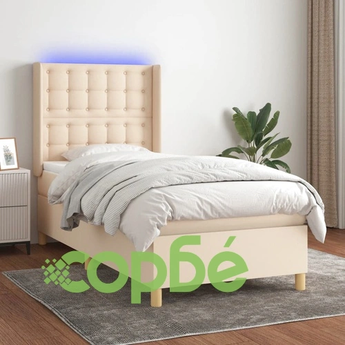 Боксспринг легло с матрак и LED, кремаво, 80x200 см, плат ➤ топ цена ➤ sorbe.bg