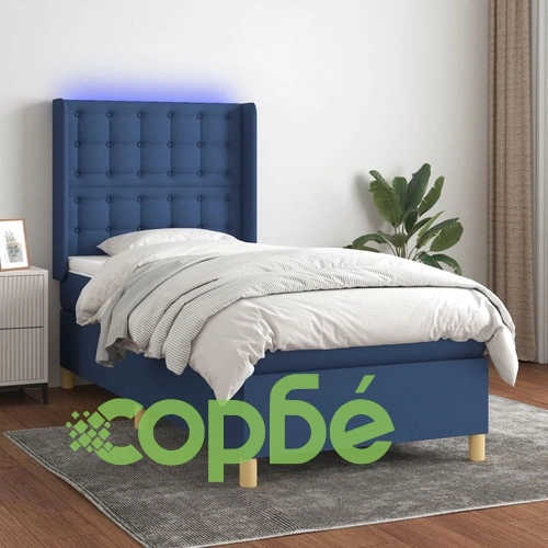 Боксспринг легло с матрак и LED, синьо, 80x200 см, плат ➤ топ цена ➤ sorbe.bg