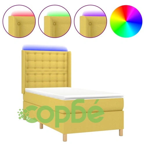 Боксспринг легло с матрак и LED, зелена, 90x190 см, плат ➤ топ цена ➤ sorbe.bg