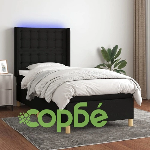 Боксспринг легло с матрак и LED, черна, 90x200 см, плат ➤ топ цена ➤ sorbe.bg