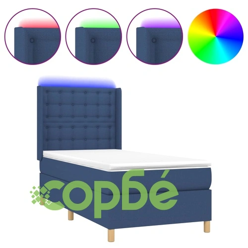Боксспринг легло с матрак и LED, синьо, 100x200 см, плат ➤ топ цена ➤ sorbe.bg