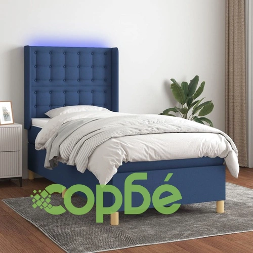 Боксспринг легло с матрак и LED, синьо, 100x200 см, плат ➤ топ цена ➤ sorbe.bg