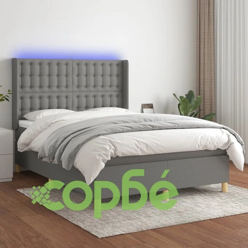 Боксспринг легло с матрак и LED, тъмносиво, 140x190 см, плат ➤ топ цена ➤ sorbe.bg