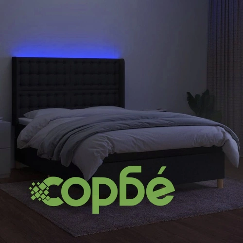 Боксспринг легло с матрак и LED, черно, 140x190 см, плат ➤ топ цена ➤ sorbe.bg