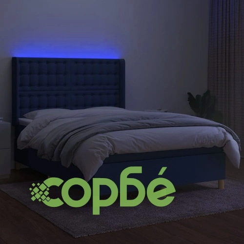 Боксспринг легло с матрак и LED, синьо, 140x190 см, плат ➤ топ цена ➤ sorbe.bg