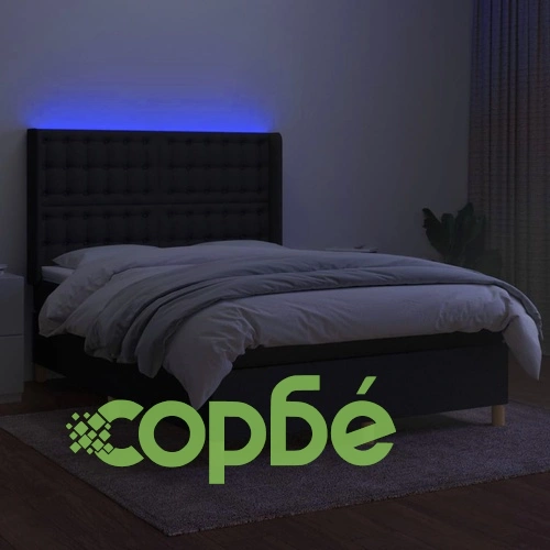 Боксспринг легло с матрак и LED, черно, 140x200 см, плат ➤ топ цена ➤ sorbe.bg