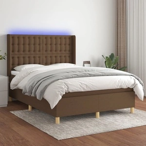Боксспринг легло с матрак и LED, тъмнокафяво, 140x200 см, плат