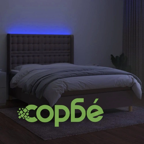 Боксспринг легло с матрак и LED, таупе, 140x200 см, плат ➤ топ цена ➤ sorbe.bg