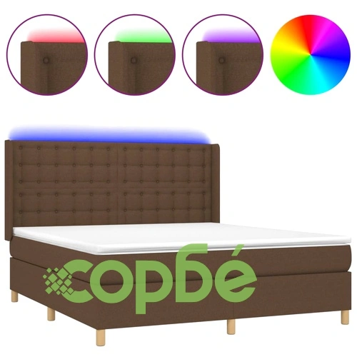 Боксспринг легло с матрак и LED, тъмнокафяво, 160x200 см, плат  ➤ топ цена ➤ sorbe.bg