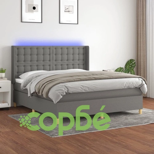 Боксспринг легло с матрак и LED, тъмносиво, 180x200 см, плат ➤ топ цена ➤ sorbe.bg