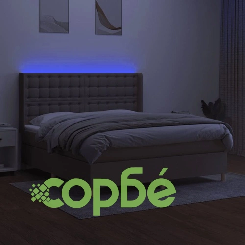 Боксспринг легло с матрак и LED, таупе, 180x200 см, плат ➤ топ цена ➤ sorbe.bg