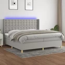 Боксспринг легло с матрак и LED, светлосиво, 200x200 см, плат 