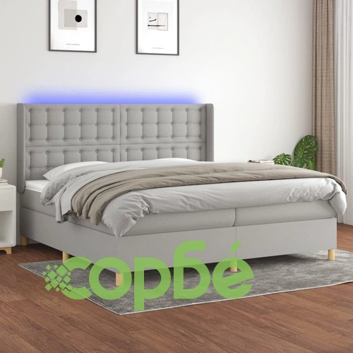 Боксспринг легло с матрак и LED, светлосиво, 200x200 см, плат  ➤ топ цена ➤ sorbe.bg