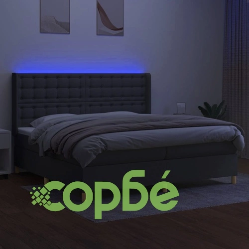 Боксспринг легло с матрак и LED, тъмносиво, 200x200 см, плат ➤ топ цена ➤ sorbe.bg