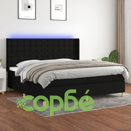Боксспринг легло с матрак и LED, черна, 200x200 см, плат ➤ топ цена ➤ sorbe.bg