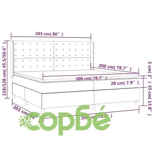 Боксспринг легло с матрак и LED, кремава, 200x200 см, плат ➤ топ цена ➤ sorbe.bg