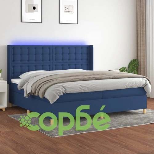 Боксспринг легло с матрак и LED, синя, 200x200 см, плат ➤ топ цена ➤ sorbe.bg