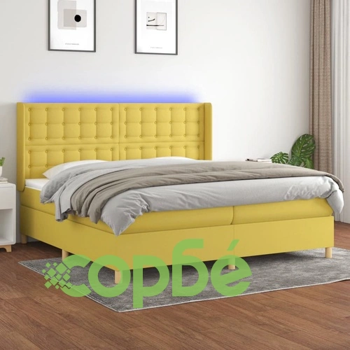 Боксспринг легло с матрак и LED, зелена, 200x200 см, плат ➤ топ цена ➤ sorbe.bg