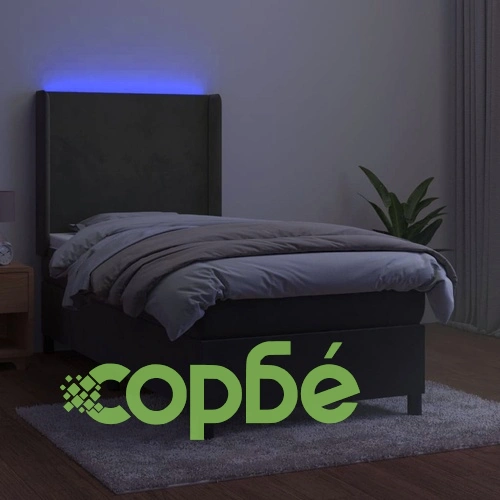 Боксспринг легло с матрак и LED, тъмносиво, 90x200 см, кадифе ➤ топ цена ➤ sorbe.bg