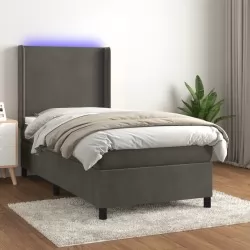 Боксспринг легло с матрак и LED, тъмносиво, 90x200 см, кадифе