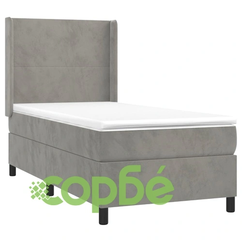 Боксспринг легло с матрак и LED, светлосиво, 100x200 см, кадифе ➤ топ цена ➤ sorbe.bg