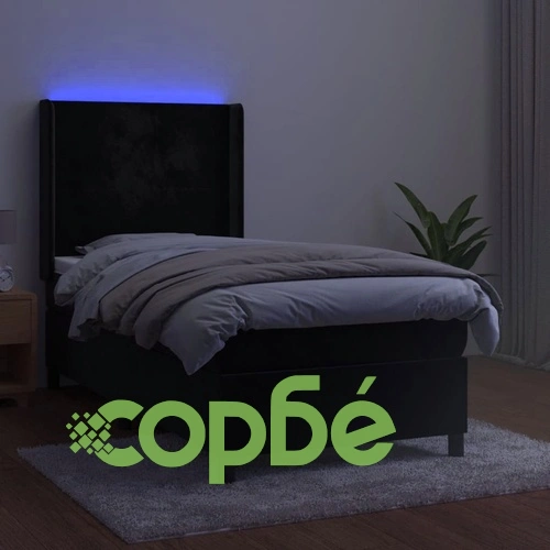 Боксспринг легло с матрак и LED, черно, 100x200 см, кадифе ➤ топ цена ➤ sorbe.bg