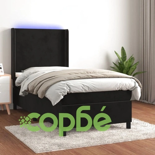 Боксспринг легло с матрак и LED, черно, 100x200 см, кадифе ➤ топ цена ➤ sorbe.bg