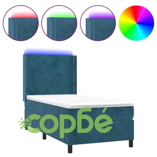 Боксспринг легло с матрак и LED, тъмносиньо, 100x200 см, кадифе ➤ топ цена ➤ sorbe.bg
