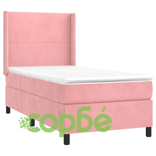 Боксспринг легло с матрак и LED, розово, 100x200 см, кадифе ➤ топ цена ➤ sorbe.bg