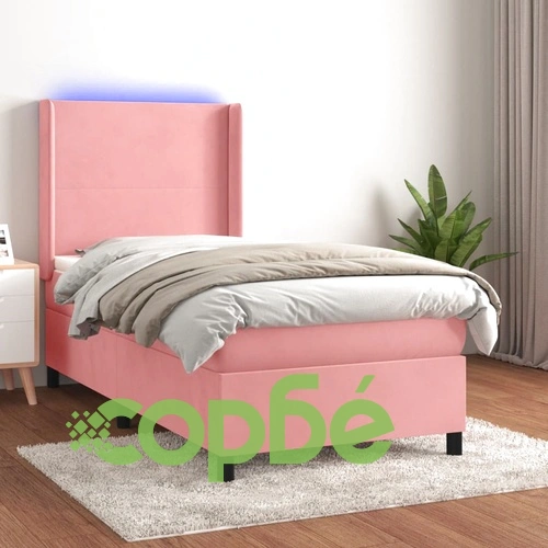 Боксспринг легло с матрак и LED, розово, 100x200 см, кадифе ➤ топ цена ➤ sorbe.bg