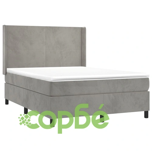 Боксспринг легло с матрак и LED, светлосиво, 140x190 см, кадифе ➤ топ цена ➤ sorbe.bg