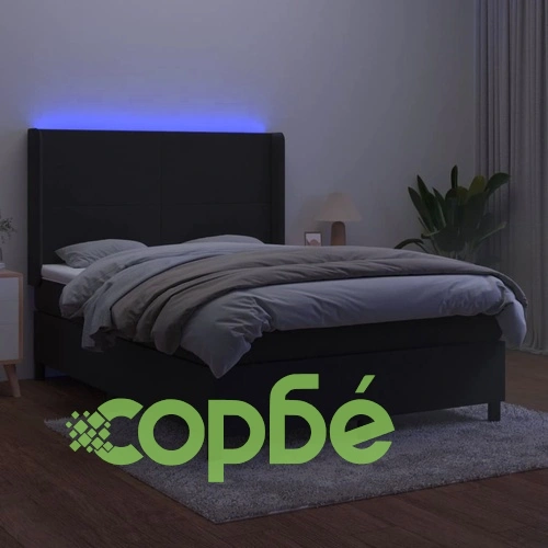 Боксспринг легло с матрак и LED, черно, 140x190 см, кадифе ➤ топ цена ➤ sorbe.bg