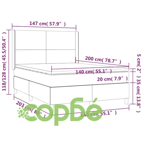 Боксспринг легло с матрак и LED, тъмносиньо, 140x200 см, кадифе ➤ топ цена ➤ sorbe.bg
