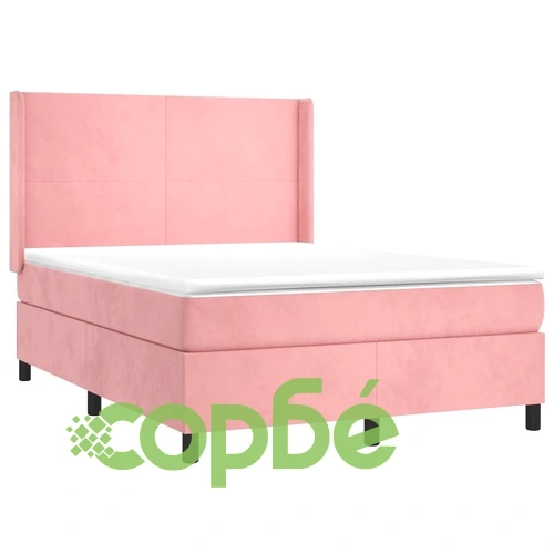 Боксспринг легло с матрак и LED, розово, 140x200 см, кадифе ➤ топ цена ➤ sorbe.bg