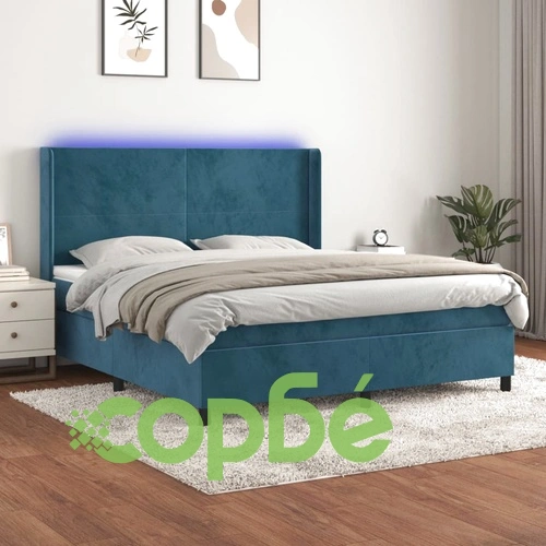 Боксспринг легло с матрак и LED, тъмносиньо, 160x200 см, кадифе ➤ топ цена ➤ sorbe.bg