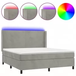 Боксспринг легло с матрак и LED, светлосиво, 180x200 см, кадифе