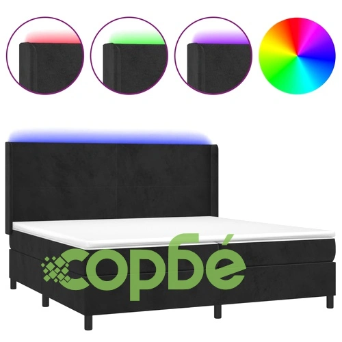 Боксспринг легло с матрак и LED, черно, 200x200 см, кадифе ➤ топ цена ➤ sorbe.bg