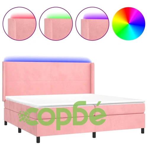 Боксспринг легло с матрак и LED, розово, 200x200 см, кадифе ➤ топ цена ➤ sorbe.bg