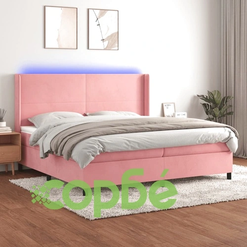 Боксспринг легло с матрак и LED, розово, 200x200 см, кадифе ➤ топ цена ➤ sorbe.bg