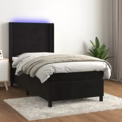 Боксспринг легло с матрак и LED, черно, 90x190 см, кадифе