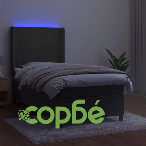 Боксспринг легло с матрак и LED, тъмносиво, 100x200 см, кадифе ➤ топ цена ➤ sorbe.bg