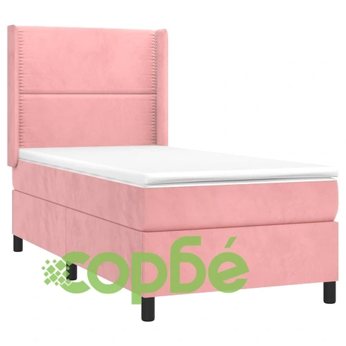 Боксспринг легло с матрак и LED, розово, 100x200 см, кадифе ➤ топ цена ➤ sorbe.bg