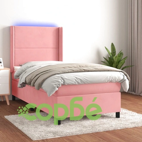 Боксспринг легло с матрак и LED, розово, 100x200 см, кадифе ➤ топ цена ➤ sorbe.bg